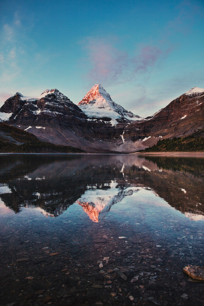 lake near snow covered mountain during daytime